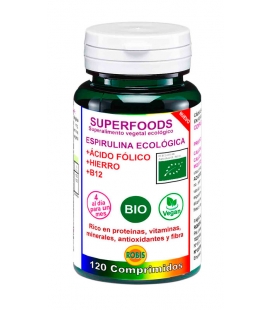 Espirulina BIO con ácido fólico, hierro y B12, 90 comprimidos de Robis